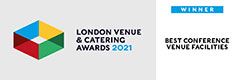 London Venue and Catering Awards 2021 - Best Facilities winner logo, links to https://londonvenueawards.co.uk/2021-winners/
